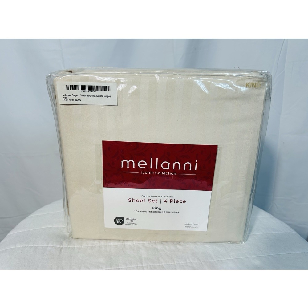 King Size Mellanni Iconic 4-Piece Microfiber‎ Sheet Set (Striped Beige)